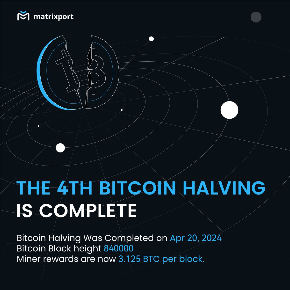 The 4th #Bitcoin  halving is complete! Lucky to witness a historic moment together!Let’s celebrate Bitcoin’s continued growth and prosperity together!

#Bitcoin #bitcoinhalvingday #Crypto