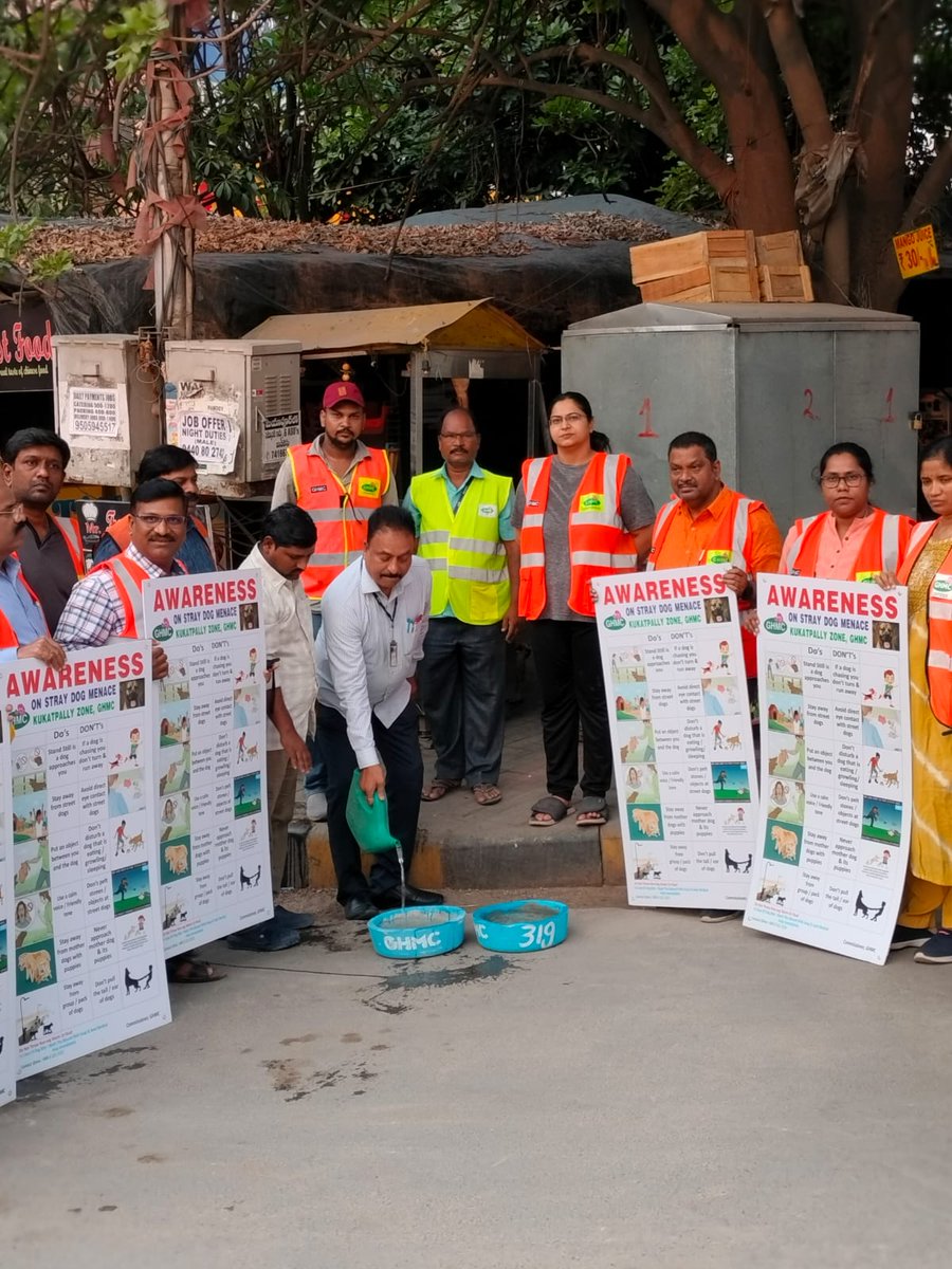 Water bowls kept at various locations for strays.Awareness boards being erected for stray appropriate behaviour Many NGOs,volunteers roped in for summer action fr welfare of animals in Zone Request all animal lovers 2 also come forward & offer ur volunteership @CommissionrGHMC