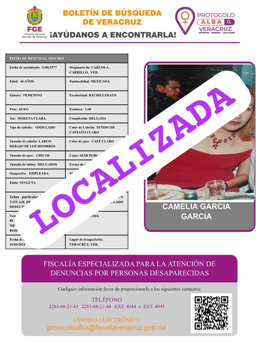 Se agradece su colaboración por la localización Camelia García García