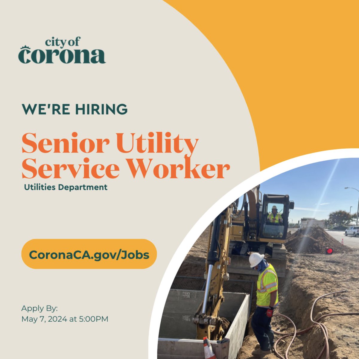 Our Utilities Department is hiring a Full-Time Benefited Senior Utility Service Worker. Read details + apply online: bit.ly/3U47R0q