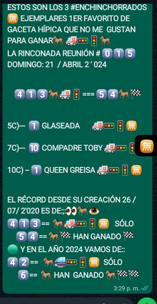 #Hipismo #LaRinconada @Eliecersangroni ELIECER SANGRONIS 🌵🐎🌐 🌵⭕AQUÍ ESTÁN LOS 3 ENCHINCHORRADOS 🚑🚥🚦🈚️ PARA EL DOMINGO 21 LA RINCONADA 4️⃣1️⃣3️⃣🐎🚑🚦🈚️== 5️⃣4️⃣🐎🏁 Y ÉSTE AÑO VAMOS DE; 4️⃣2️⃣🐎🚑🚦🈚️== 6️⃣🐎🏁 HAN GANADO ⏬⏬