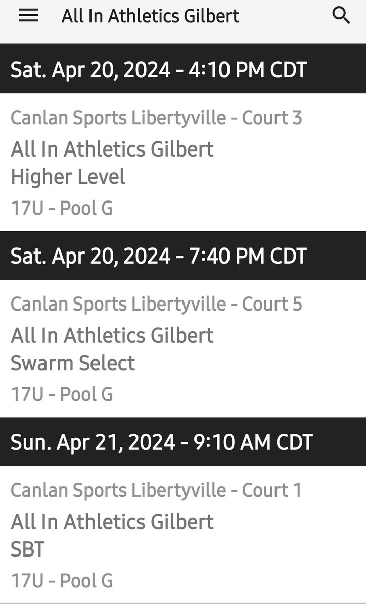 We will be playing this weekend in libertyville, here is the schedule @lyteAsArockRM14 @aiathletics