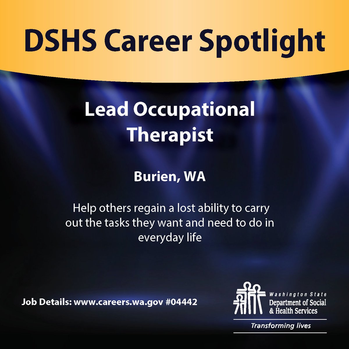 DSHS Weekly Career Spotlight: Lead Occupational Therapist needed near Seattle, WA

Bring your certification to practice Occupational Therapy to this role!

Details & to apply: lnkd.in/geKCv6VD

#OT #WorkThatMatters #NowHiring #InclusionWorks