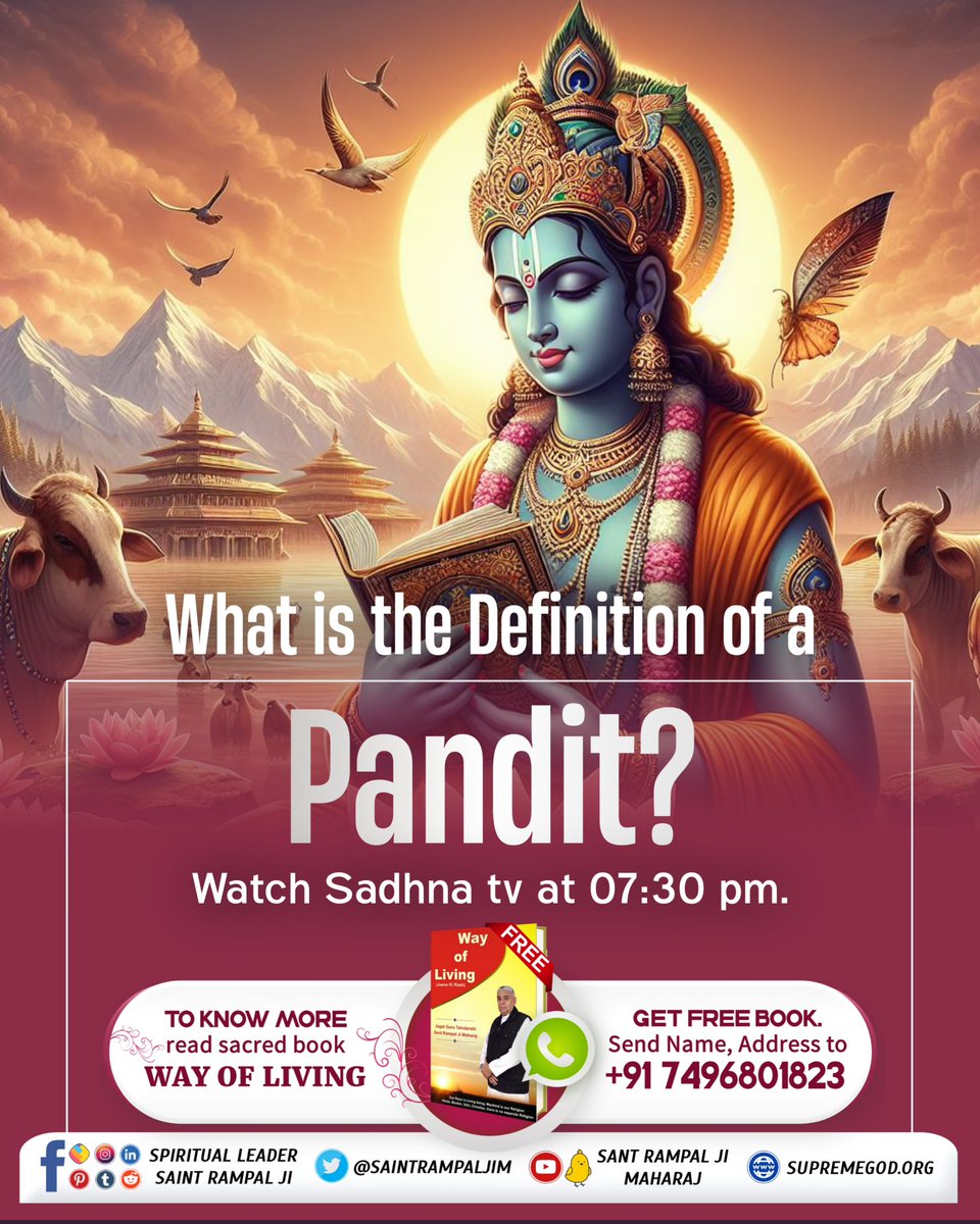 #GodMorningSaturday
What is the definition of a Pandit?
To know, Download our official App Sant Rampal Ji Maharaj or read the sacred book way of living.
#SantRampalJiMaharaj
#SaturdayMood