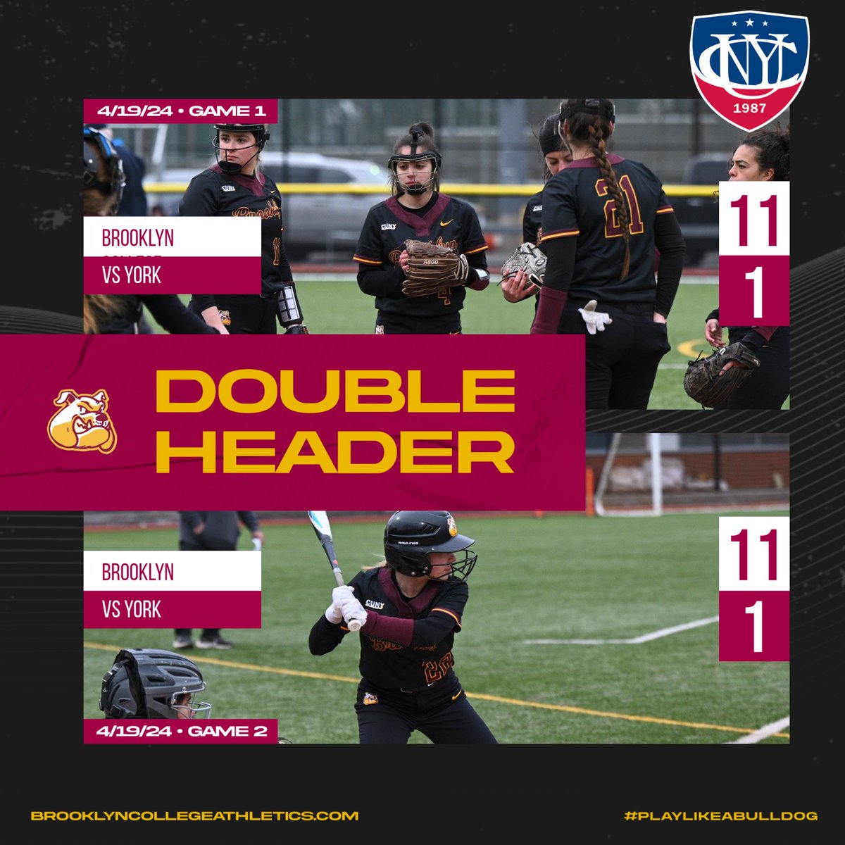 Bulldogs WIN ❌ ✌️!

#BCsb takes two on the road for first @cunyac victories! 🐶🥎

#PlayLikeaBulldog #cunysb #d3sb #TheCityPlaysHere