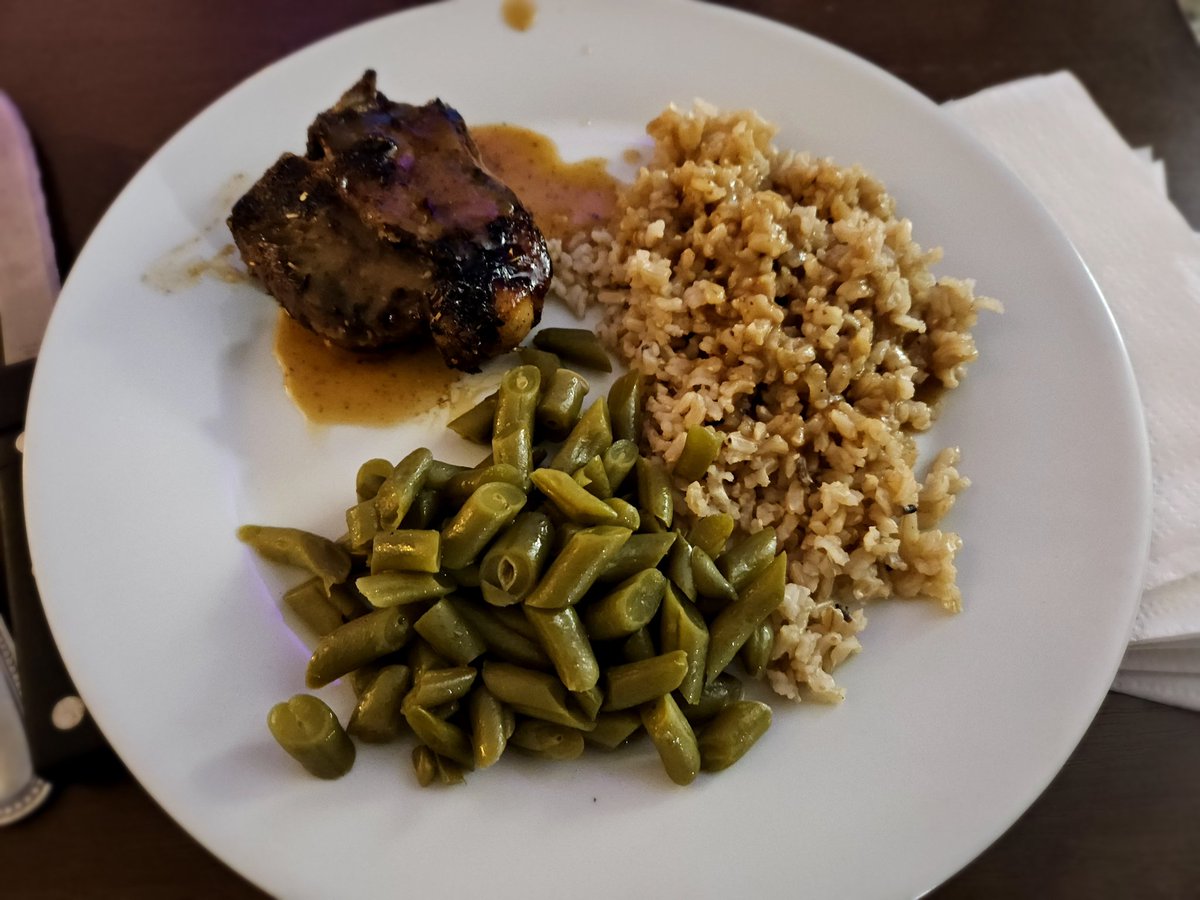 I made lamb, rice with a pan gravy, and green beans for dinner tonight