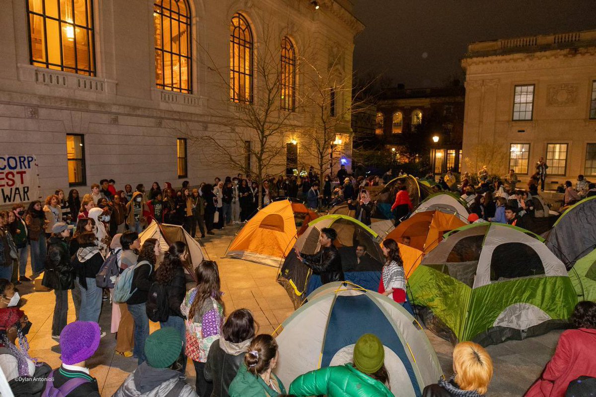 BTnewsroom's tweet photo. BREAKING: Yale University students are occupying Beinecke Plaza on campus.

Several students have been on a hunger strike for the last week calling for Yale to divest and denounce the genocide. https://t.co/O8s5nNaQ6I