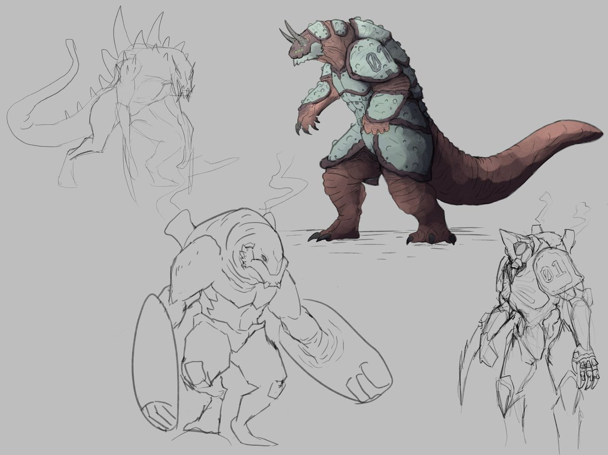 Tommuls_art's tweet photo. Some kaiju and mecha sketches https://t.co/r7yNgO9Usm