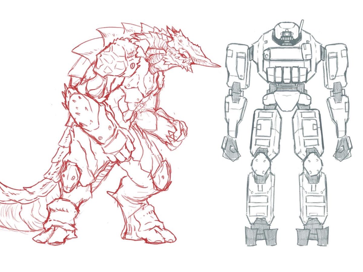 Tommuls_art's tweet photo. Some kaiju and mecha sketches https://t.co/r7yNgO9Usm