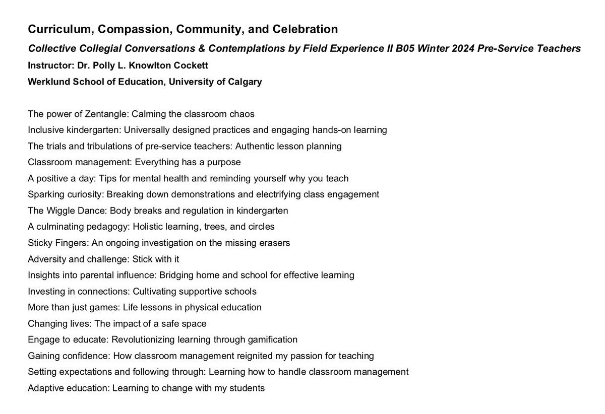 What wonderful storytelling insights into the complex profession of teaching founded on nurturing positive relationships in our final seminar by my student teachers today! #FieldSelfCareStreak @UCalgaryEduc #teacherwellbeing #upefieldintructors @DrKapoyannis @kendrick_astrid