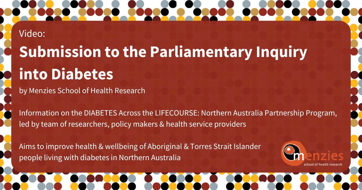 Watch this video to find out more about the DIABETES Across the LIFECOURSE: Northern Australian Partnership Program. This video was part of the @MenziesResearch submission to the 2023 Parliamentary Inquiry into Diabetes: 🔗 bit.ly/3UhTdnE