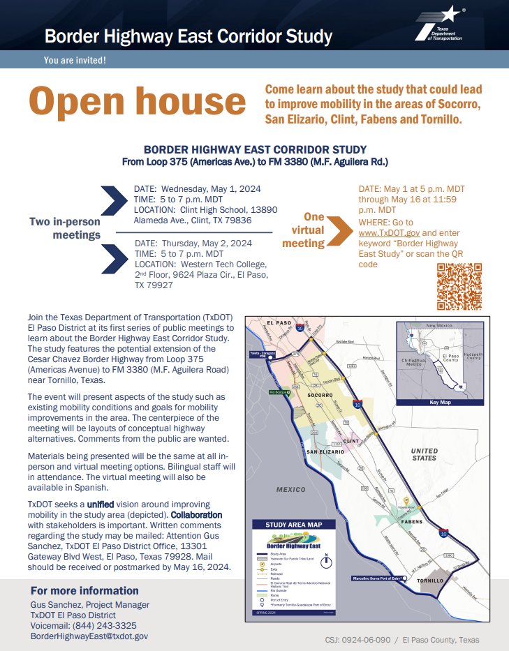 You are invited to the Border Highway East Corridor Study - Open House. Click here for details: tinyurl.com/mryet46u