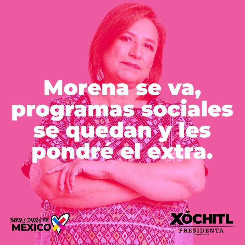 A todas las mujeres que formamos parte de #MexicanasConX, nos corresponde informar a quienes dudan sobre su voto, que la pensión para adultos mayores, becas para jóvenes y apoyos para personas con discapacidad, seguirán vigentes.

¡Informando y sumando votos!

#XóchitlGálvez