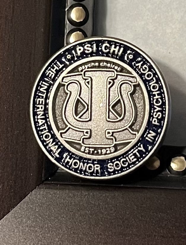 Today, I was inducted into the International Honor Society in Psychology, Psi Chi. It is so cool to be a member of another honor society. I may not have gotten a medal like I did for Sigma Tau Delta last year, but I still received this awesome pin! Very happy and grateful.