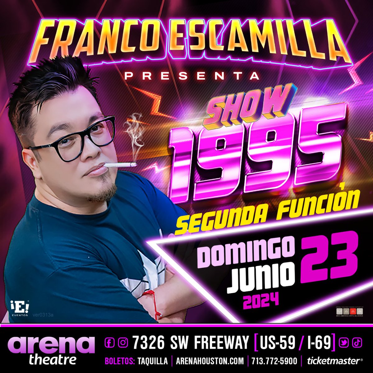 🌟 ¡La comedia toma el escenario con @franco_esca en SHOW 1995! 🎭 Domingo, 23 de Junio | Arena Theatre, Houston  🎟️ Asegura tus entradas: bit.ly/3wJI3ib 📞 713-772-5900  #FrancoEscamilla #ArenaTheatre #NocheDeRisas