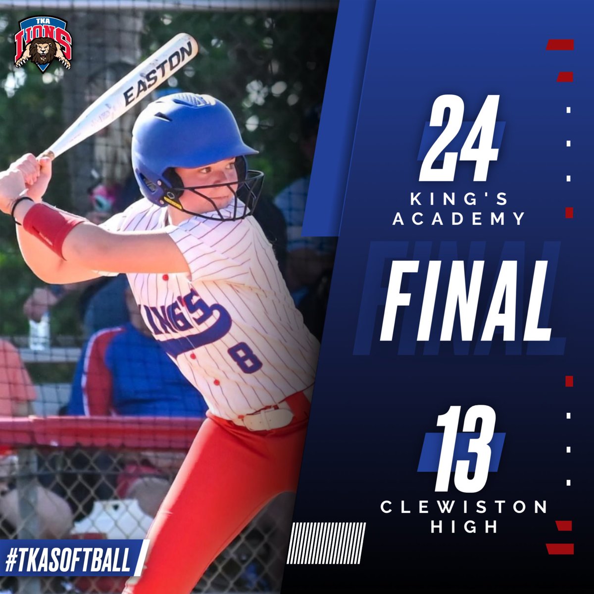 Down a couple of key players, the Lions put together a balanced offensive attack to down Clewiston in a wild one. Lily Rutkowski led the team going 3-4 with 6 RBI. Caitlyn Valley pitched a complete game with ace Caroline Duncan out. #tkasoftball 🥎 @TKAWPB @pbphighschools