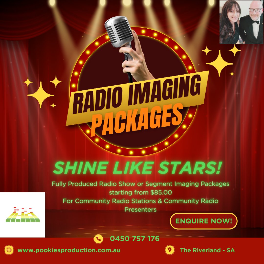 "Attention Community Radio Hosts! Elevate your radio program with our affordable Radio Imaging Packages starting from $85.00. Fast turnaround in 24-48 hours. Visit our brand new website at pookiesproduction.com.au to hear our demo and take your radio program to the next level.