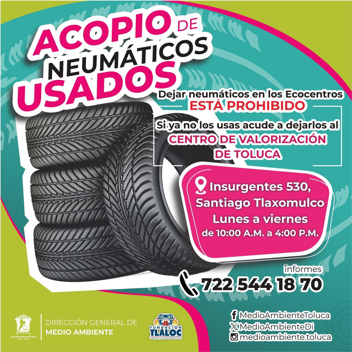 TolucaGob's tweet photo. 🛞 ¿Le cambiaste llantas a tu carro y no sabes qué hacer con ellas? Déjalas en nuestro acopio de neumáticos usados. 🚚

Recuerda que desecharlas en nuestros #EcoCentros está PROHIBIDO. 🚫

En #Toluca, cuidamos nuestro planeta a través del reciclaje. ♻️ https://t.co/TuBokkWV1b