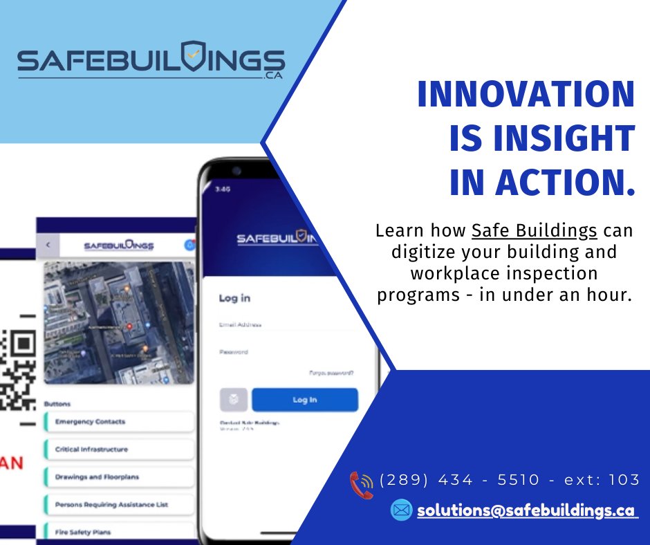 Transforming insight into action! 💡 

Discover how Safe Buildings can digitize your building and workplace inspections in under an hour. 

📞 Call: 289 434 5510
safebuildings.ca

#SafeBuildings #BuildingSafety #RiskManagement #VerticalCity