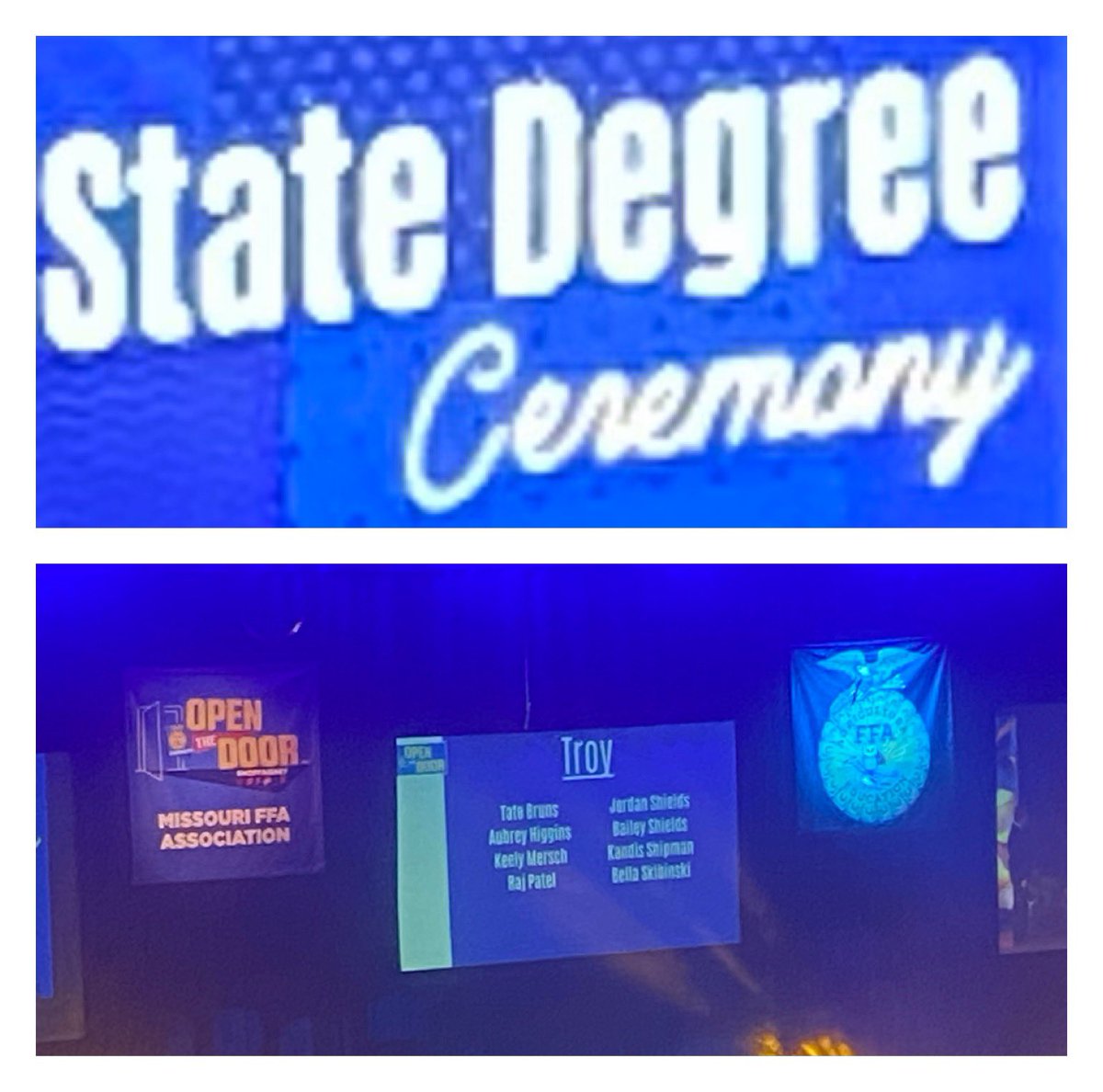 Ash_Higg_Prin's tweet photo. Great to get to see Aubrey walk across the stage at the 96th Missouri FFA Convention to get her State FFA Degree!! Thank you to the amazing @troyffa advisors for all you do to make these experiences possible. #proud2br3 #TroyFFA #ProudFFAMom #2024Senior https://t.co/KTJRuCctx3