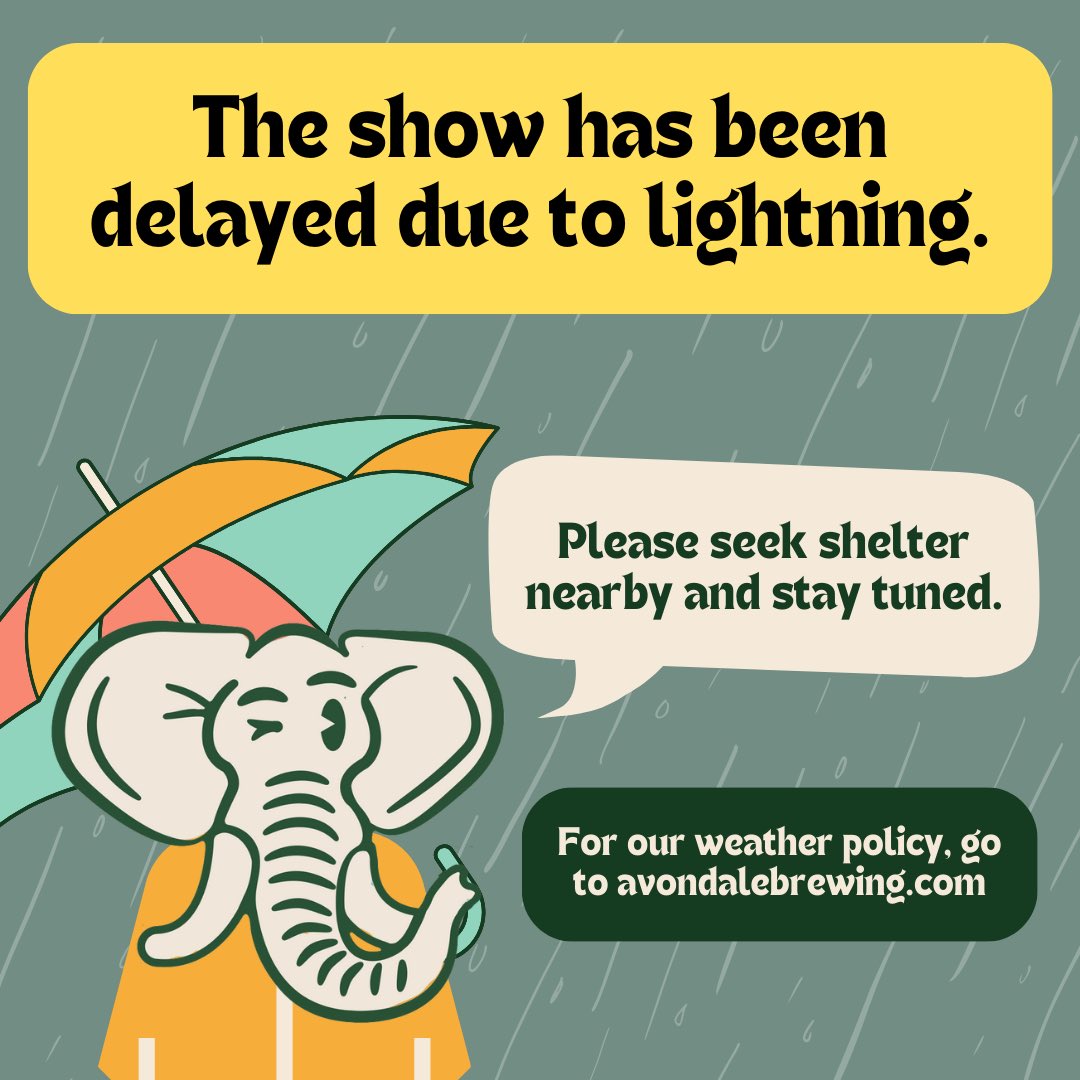 8:06 PM CT - The Upchurch show had been delayed due to inclement weather in the area. Please exit calmly and take shelter in the nearest building or vehicle - once the storm passes, we will resume the show. Please follow us on social media (@avondalebrewing + @avondale.music )