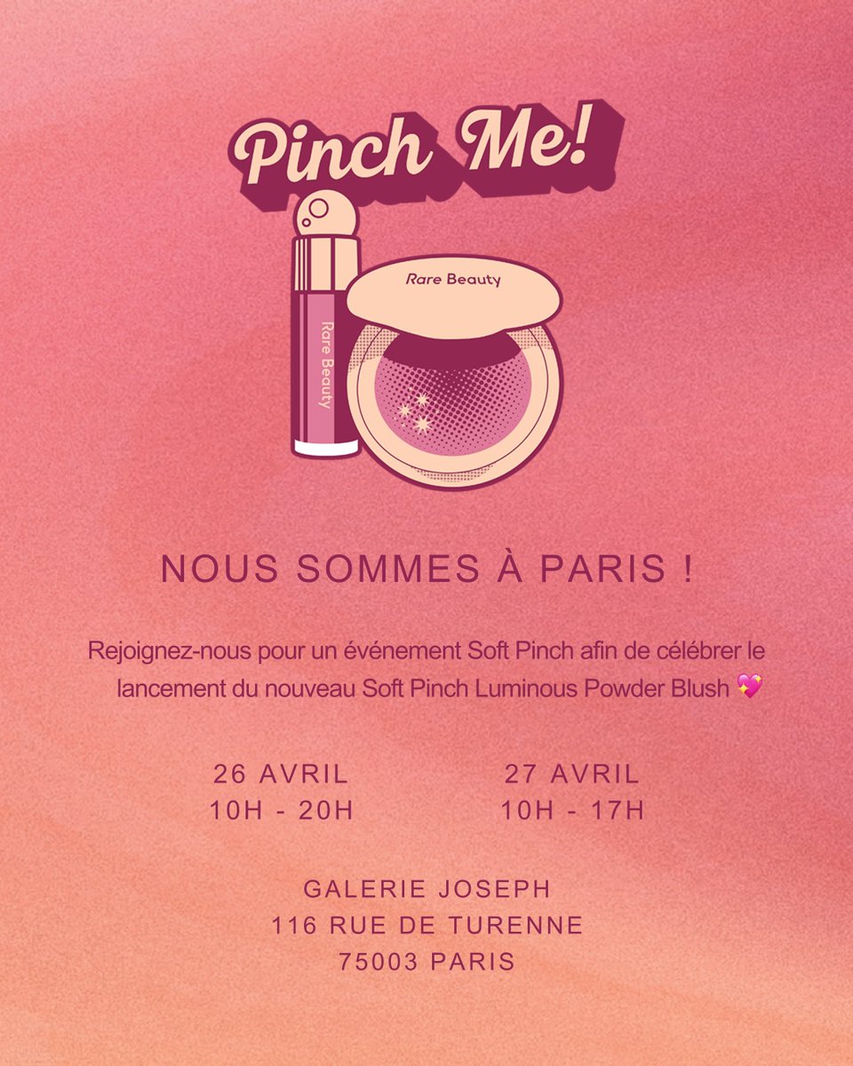 a Soft Pinch Pop Up in Paris is coming! Join us April 26 & 27th to celebrate the launch of the new Soft Pinch Luminous Powder Blush. The first 50 in line each day will receive one for free 😉