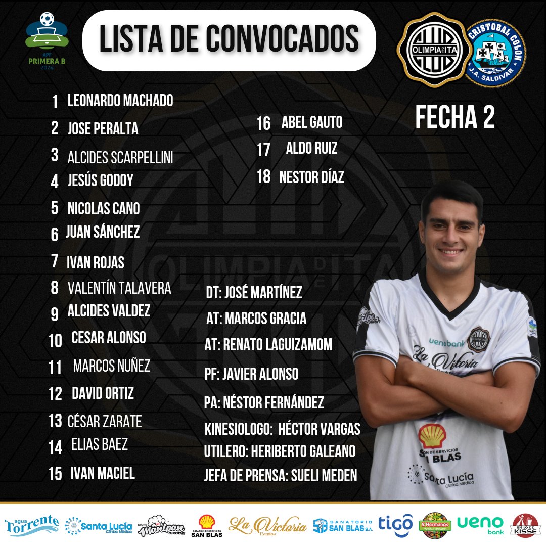 olimpia_ita's tweet photo. 🗣 LOS CONVOCADOS
Estos son los 18 jugadores convocados, para la fecha 2 del torneo de la #PrimeraB.
Jugamos en casa, frente a #ColonJAS
¡VAMOS CON TODO! 👊🏻
#Elmasgrandedeita ⚪️⚫️⚪️
#Rumboalaintermedia 💪🏻 https://t.co/pfmpqbtoyY