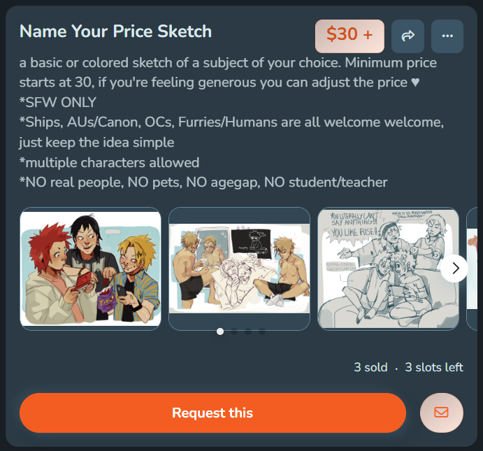 ⚠️⚠️HEY !!! i have 3 slots open over on kof1 so i can help get some money for parker and his situation. please consider helping out ! if youre interested go to the kof1 🔗in bio! sketch pages start at 30$ but tips are welcome !! tysm PLEASE READ ALL INFO PROVIDED BELOW