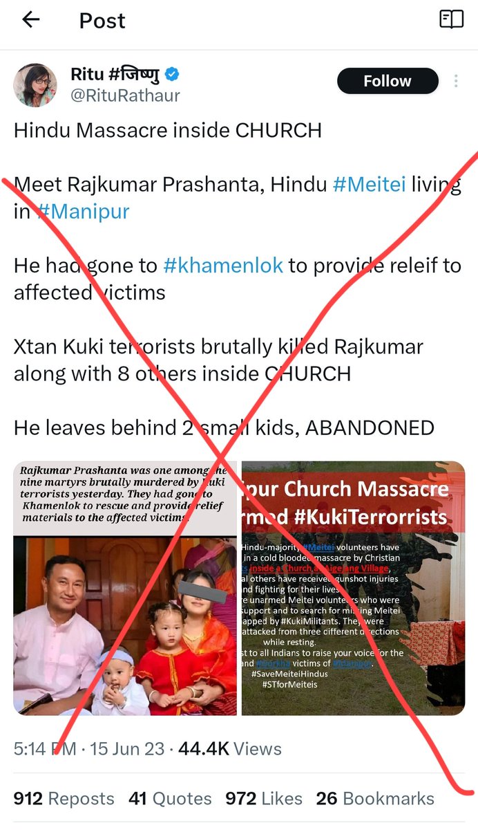 Clarification of false accusations against the Christian community A Twitter handle name Rithu Rathaur @RituRathaur allegedly accused the Christian tribals of massacring the Hindu inside a church. Either she must be wrongly informed or have intentionally spread this false