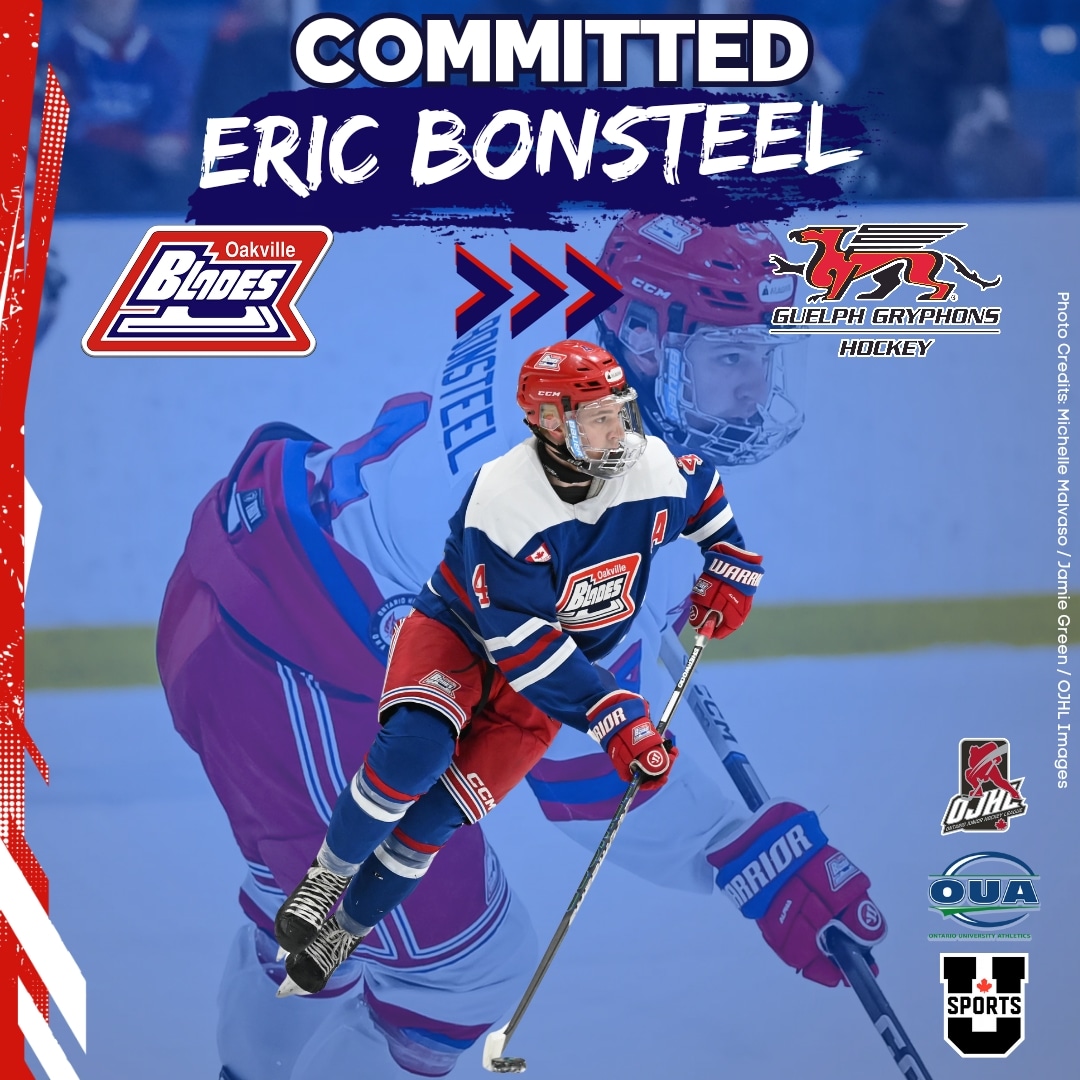 We are proud to announce that OA defenceman, Eric Bonsteel, has committed U of G! 'I’m excited to continue my hockey journey at the University of Guelph. I’d like to thank my parents, coaches, and teammates for helping me get this opportunity!' #OBladesHky #GoBladesGo