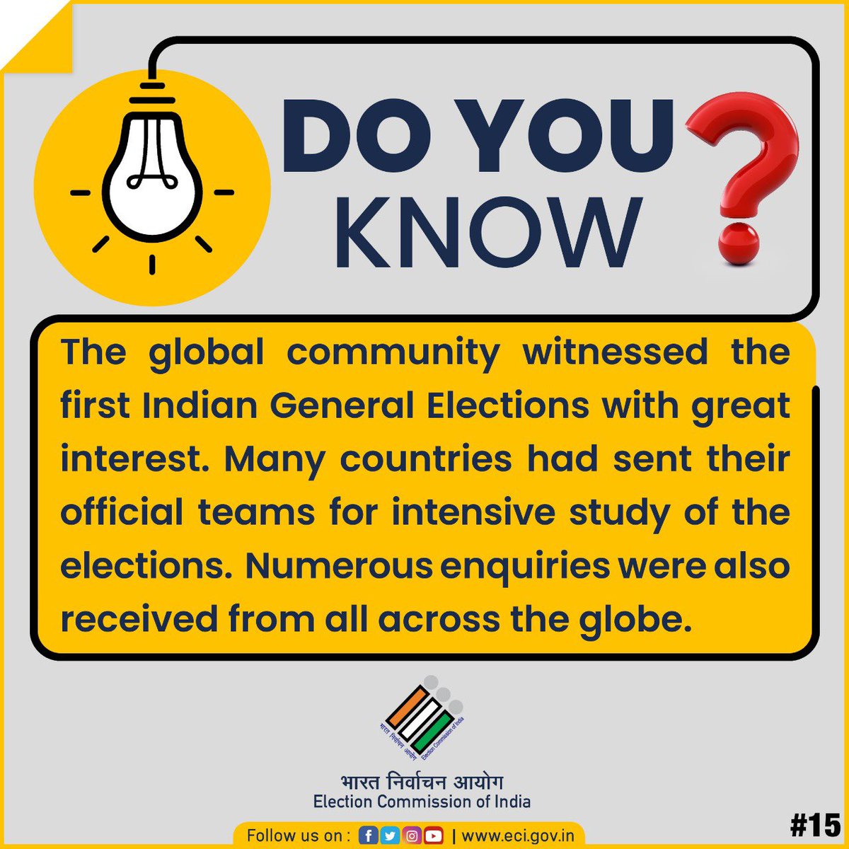 #DoYouKnow 🤔?

The #FirstGeneralElections were curiously observed by the global community. 

@ECISVEEP @TheCEOPunjab
@ceochandigarh @ceoharyana @hpelection @PIB_Jalandhar @PIBChandigarh @DEO_Jal @Deo13ferozepur @DEOMALERKOTLA