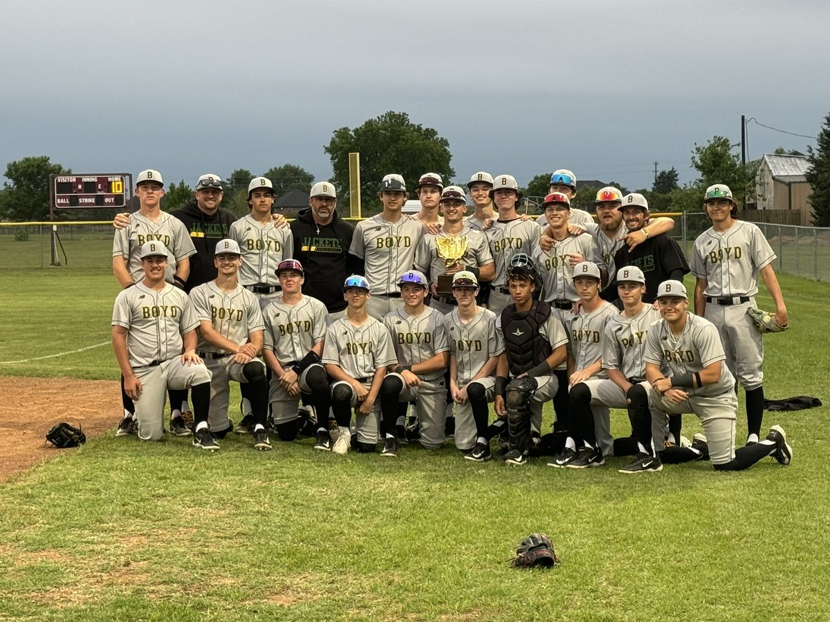 BOYD YELLOWJACKET BASEBALL (@boydjacketbsb) on Twitter photo Jackets sweep Callisburg winning tonight 12-1 to claim 4th consecutive District Championship!
W: <a href="/EricRogers_6/">Eric Rogers</a> 4ip, 4H, 1ER, 5K
Relief: <a href="/mcintire_will/">Will McIntire-2027</a> 2ip, 1H, 0R, 5K
2B: <a href="/jheidbaseball/">Jax Heid</a> (2), <a href="/_ElijahWebber_/">Elijah Webber</a> (2)
Record 25-2-1; 12-0
<a href="/3ATxHsBaseball/">3ATxHsBaseball</a> <a href="/WCMSports/">WCMSports</a> Jackets sweep Callisburg winning tonight 12-1 to claim 4th consecutive District Championship!
W: <a href="/EricRogers_6/">Eric Rogers</a> 4ip, 4H, 1ER, 5K
Relief: <a href="/mcintire_will/">Will McIntire-2027</a> 2ip, 1H, 0R, 5K
2B: <a href="/jheidbaseball/">Jax Heid</a> (2), <a href="/_ElijahWebber_/">Elijah Webber</a> (2)
Record 25-2-1; 12-0
<a href="/3ATxHsBaseball/">3ATxHsBaseball</a> <a href="/WCMSports/">WCMSports</a>