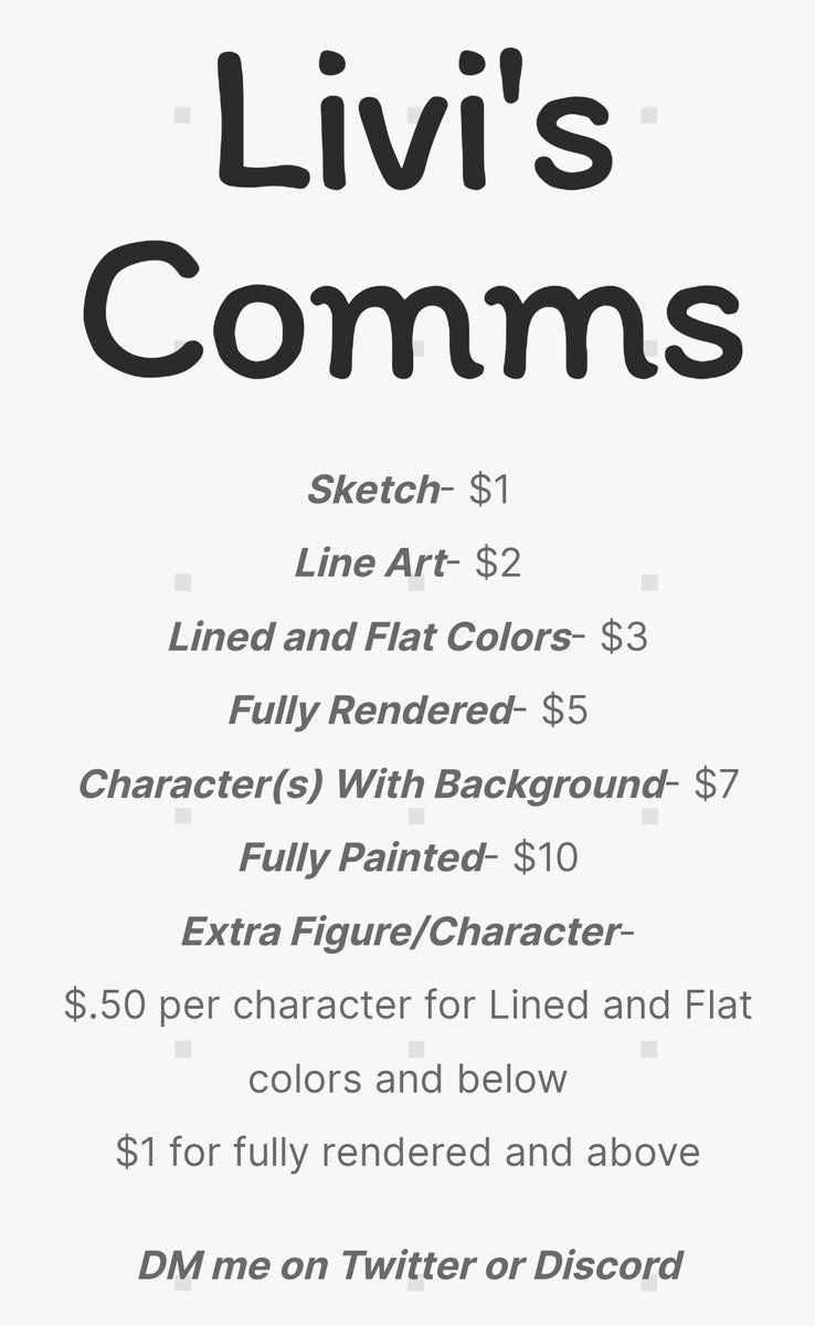 LivInYourCloset's tweet photo. Hiiii 

I remade my comms website and slightly adjusted my prices soooo. Here we go. Probably the last time in a while! 

https://t.co/z3Y3J8UKJG https://t.co/b3CwjN9Pc6