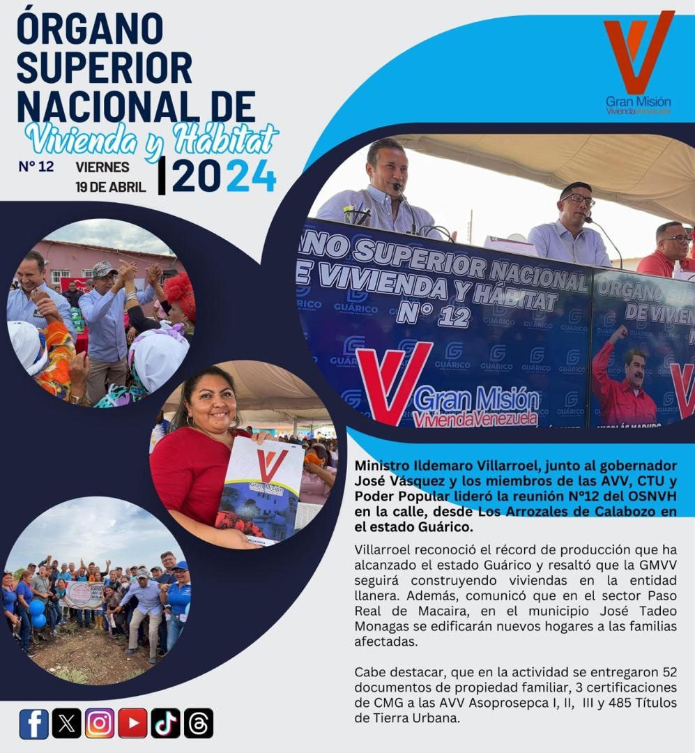 Minhvi_Oficial's tweet photo. #TeEnteraste || En la reunión N°12 del #OSNVH realizado en el edo. Guárico se abordaron diferentes aspectos sobre la ejecutoria de viviendas. A continuación te presentamos los puntos más importantes
#GloriaAlBravoPueblo https://t.co/6YVlQtIBMO