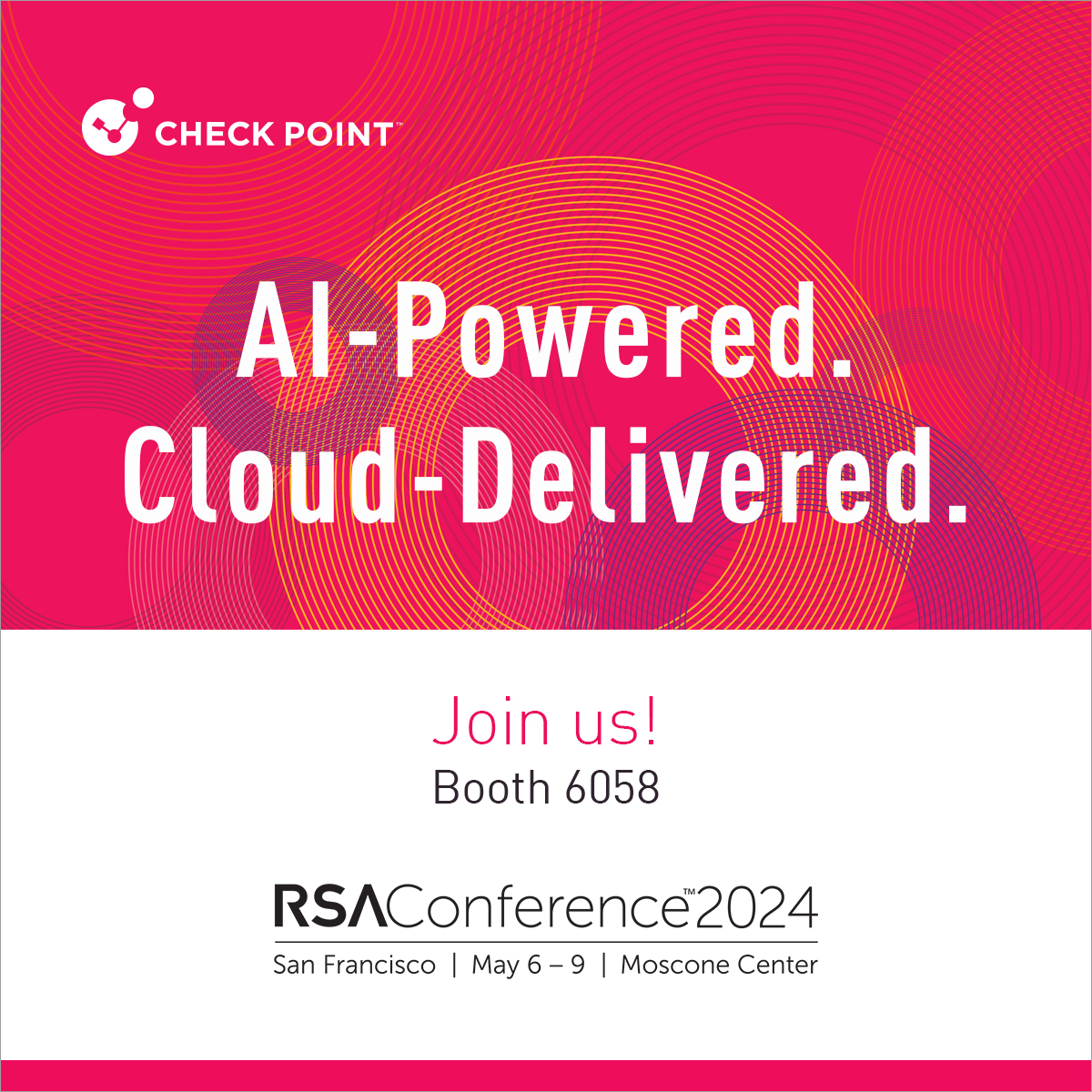 🔓 Unlock the power of AI-driven cybersecurity at @RSAConference! Meet Check Point experts at booth #6058 and use code 54SCHECKPTXP to claim your free expo pass. Save your spot today: rsaconference.com #RSAC