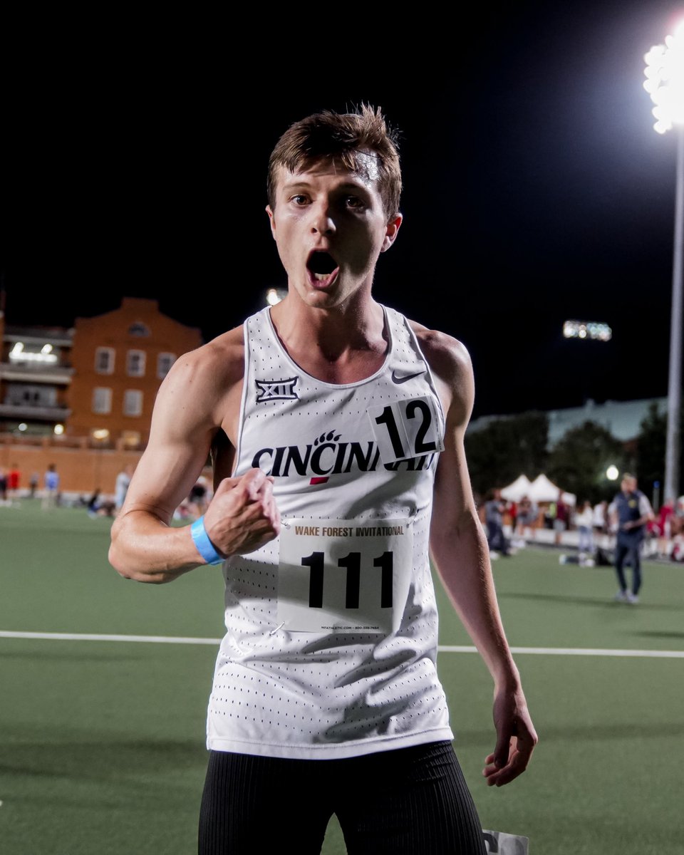 STARS SHINE UNDER THE LIGHTS‼️ Tyler Wirth breaks his own SCHOOL RECORD in the 1,500m with a time of 𝟑:𝟑𝟗.𝟓𝟖 at the Wake Forest Invitational!! Unreal 🤯 #Bearcats