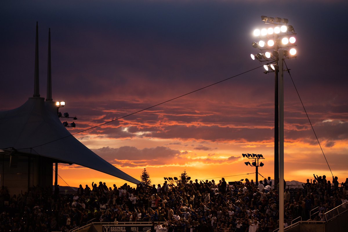 Got to love photographing @BYUBaseball when you get to witness sunsets like this. 🌅