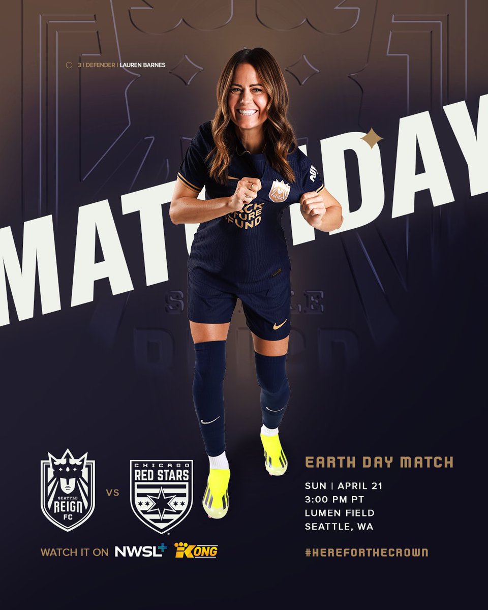 IT'S MATCHDAY AND WE'RE BACK HOME 🗣️ 🆚 @chicagoredstars 🏟️ @LumenField 🗓️ Sunday, April 21st ⏰ 3:00 pm PT 📺 NWSL+, KONG, KING 5+ #HerefortheCrown x @laurenkb31