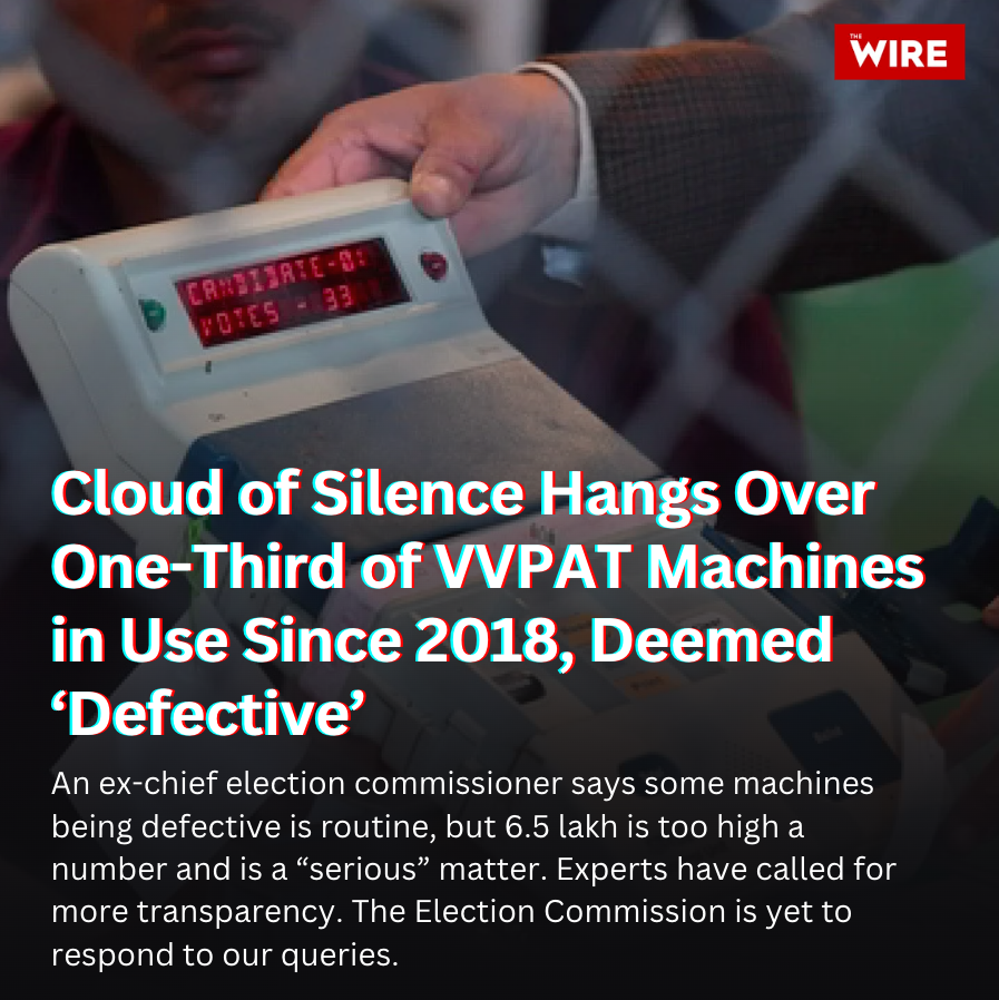 An ex-chief election commissioner says some machines being defective is routine, but 6.5 lakh is too high a number and is a “serious” matter. Experts have called for more transparency. The Election Commission is yet to respond to our queries. Link: m.thewire.in/article/govern…