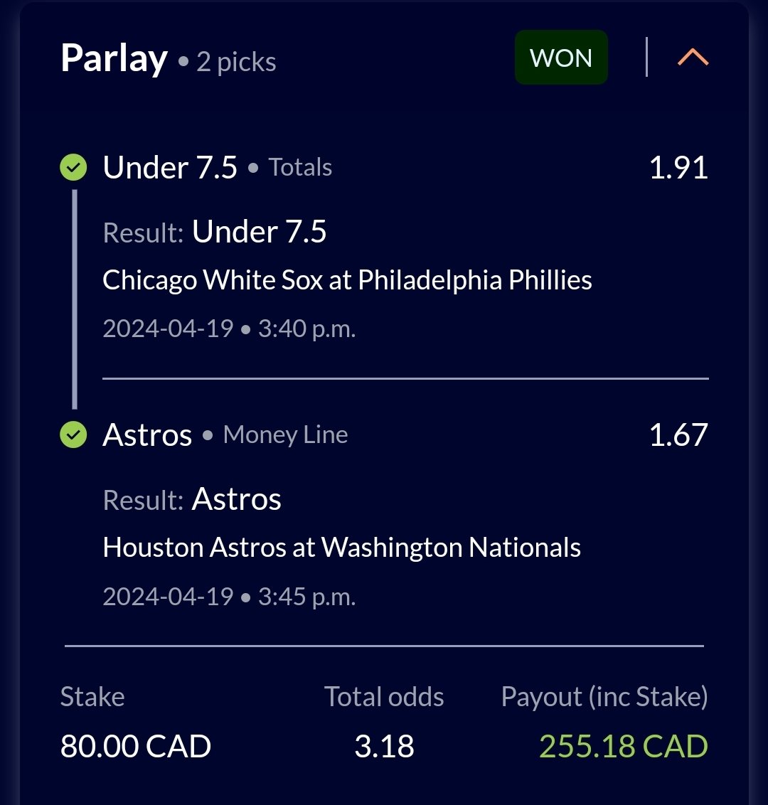 Posting my bets on my other account @ParlaysMlb43725
