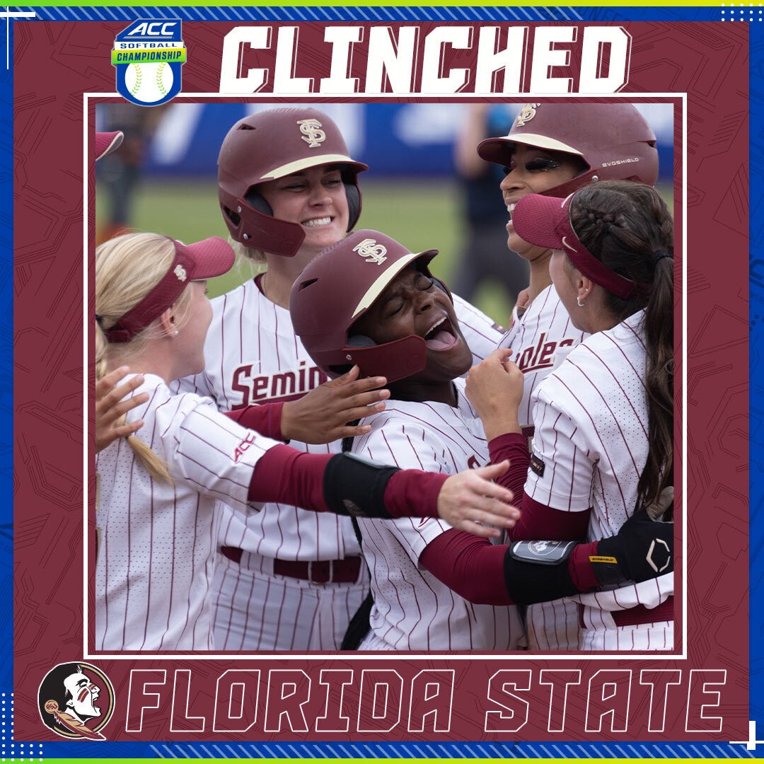 𝘾𝙇𝙄𝙉𝘾𝙃𝙀𝘿 🍢 @FSU_Softball has officially secured a spot in the 2024 ACC Softball Championship! 🎟️ theacc.com/tickets 🏆 theacc.co/24SBchamp