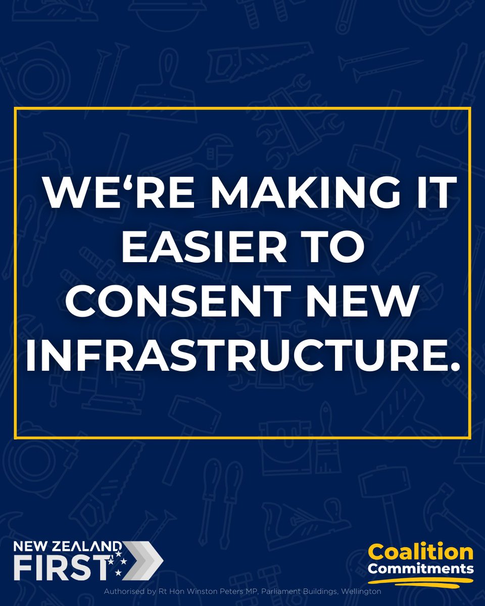 nzfirst's tweet photo. It’s time for New Zealand to get back to can-do economics. We’re making it easier to consent new infrastructure including renewable energy, allow farmers to farm, get more houses built, and enhance primary sector including fish and aquaculture, forestry, pastoral, horticulture and mining.