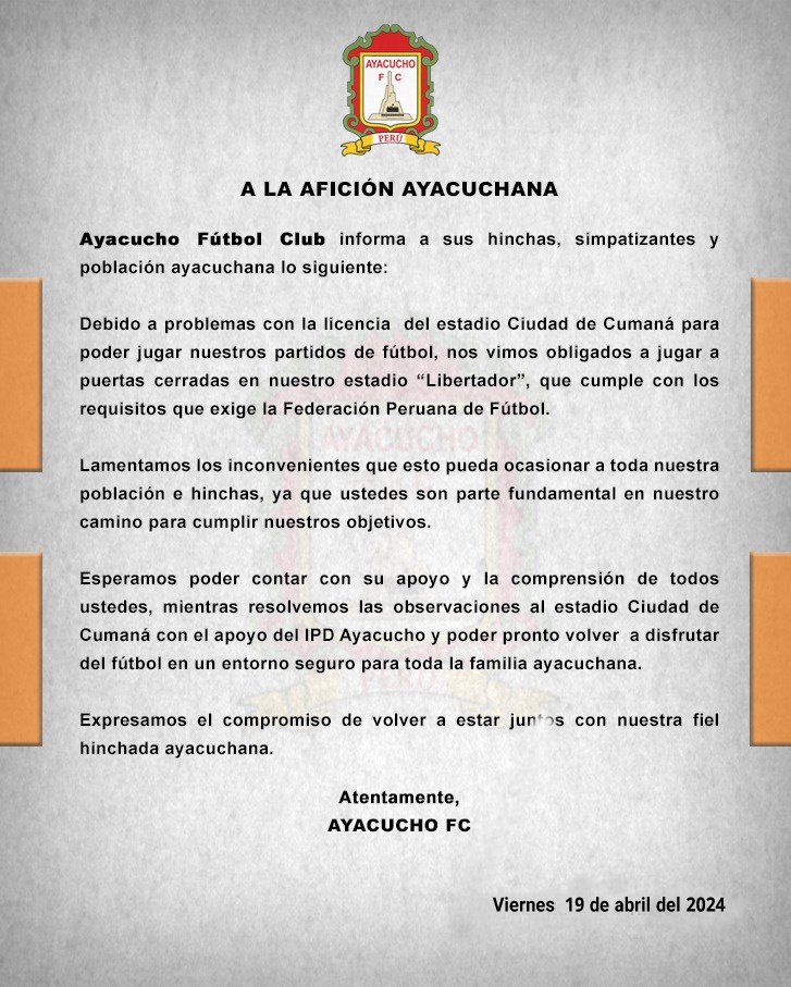 🟠⚪#AyacuchoFC
¡𝘼 𝙣𝙪𝙚𝙨𝙩𝙧𝙖 𝙖𝙛𝙞𝙘𝙞𝙤́𝙣 𝘼𝙮𝙖𝙘𝙪𝙘𝙝𝙖𝙣𝙖!

#FuerzaAyacucho
#VamosZorros
#SangreWari