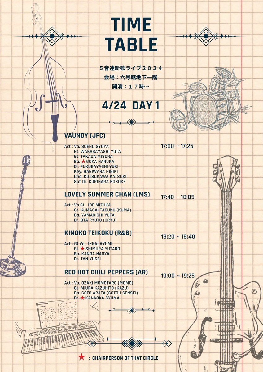 jfcsince1968's tweet photo. 🙌新歓のタイムテーブル🙌
詳しい日程が決定しました！

JFC
🌟Vaundy  24日(水)17:00-17:25
🌟あたらよ  25日(木)18:15-18:35
🌟マイヘア  26日(金)16:35-17:00

当日お待ちしております(*^^*) https://t.co/dZkQtGQPwF