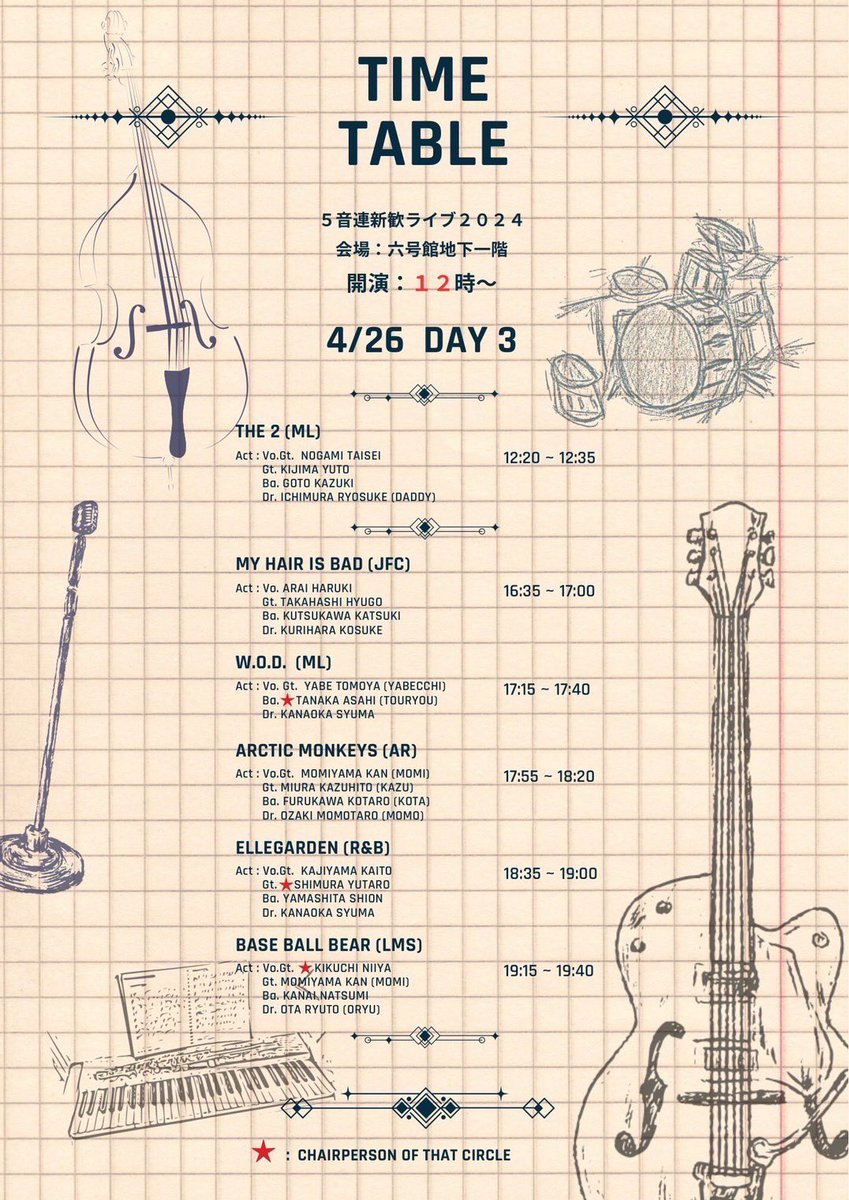 jfcsince1968's tweet photo. 🙌新歓のタイムテーブル🙌
詳しい日程が決定しました！

JFC
🌟Vaundy  24日(水)17:00-17:25
🌟あたらよ  25日(木)18:15-18:35
🌟マイヘア  26日(金)16:35-17:00

当日お待ちしております(*^^*) https://t.co/dZkQtGQPwF