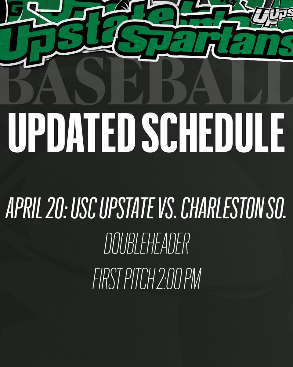 🚨 SCHEDULE CHANGE 🚨

Due to impending weather and storms expected this weekend, the Spartans series with Charleston Southern shifts to a Saturday doubleheader. First pitch of the twin bill is set for 2 p.m. ET.

#SpartanArmy ⚔