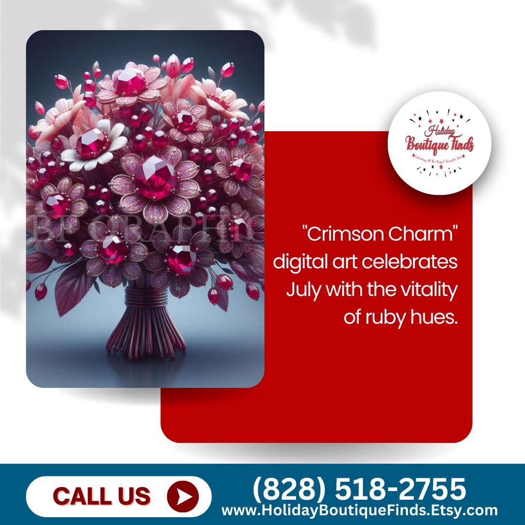 HolidayFindsNC's tweet image. "Crimson Charm," celebrates July with Ruby Birthstone Bouquet art. Radiates passion and vitality in Alexander, NC. For personal &amp;amp; commercial use. Discover splendor, call (828) 518-2755. #RubyArt #DigitalDownloads