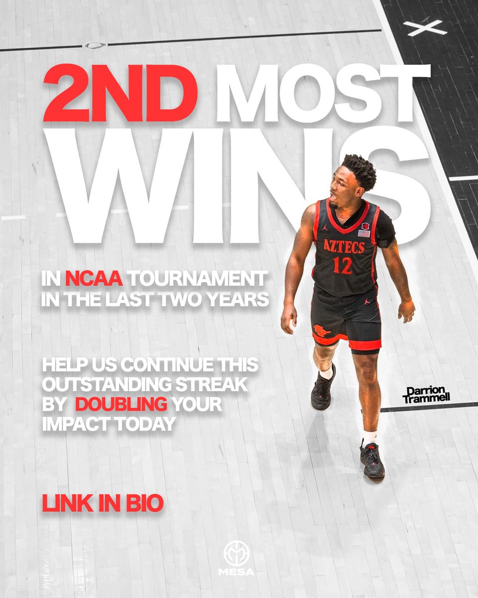 San Diego State has been dominating the NCAA tournament with the 2nd most wins in two years (7 wins)🔥 Help us doubling that impact today! Every bit counts, so let's rally together! Click the link in bio to be a part of greatness!❤️ #mesa #nil #ncaa #goaztecs