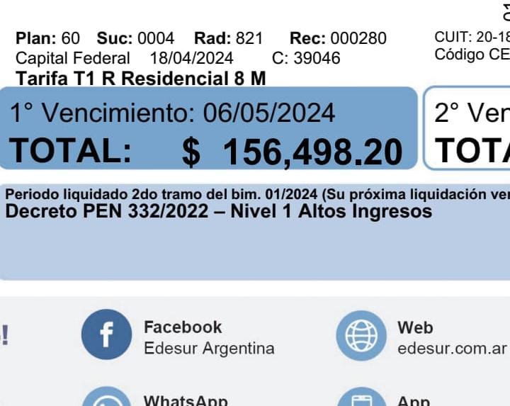 Cliente Edesur 5539046. Me aumentan 325% en relación a Marzo. Corte desde hace 30 horas junto a muchos vecinos. 30 horas de reclamos a bots y grabaciones. NINGUNA RESPUESTA. <a href="/OficialEdesur/">Edesur Argentina</a> <a href="/JMilei/">Javier Milei</a> HAGAN ALGO!!!!
