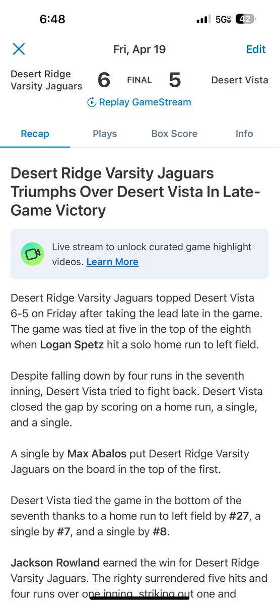 Jags find a way to get it done in extras! Bases loaded double play to end it. <a href="/LoganSpetz/">Logan Spetz</a> solo shot in the 8th. Contributions up and down offensively. Jags win the first <a href="/LinesAndLogos/">Andy Hebrard</a> AA Smoke Series! #CFTI let’s go!!